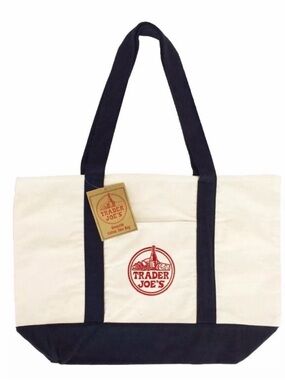 NWT Trader Joe's Canvas Tote Bag in Cream and Navy